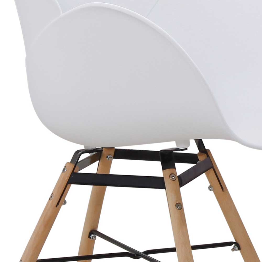 Retro Armlehnstuhl Nomati in Weiß Kunststoff mit vier massiven Stuhlbeinen (Set)