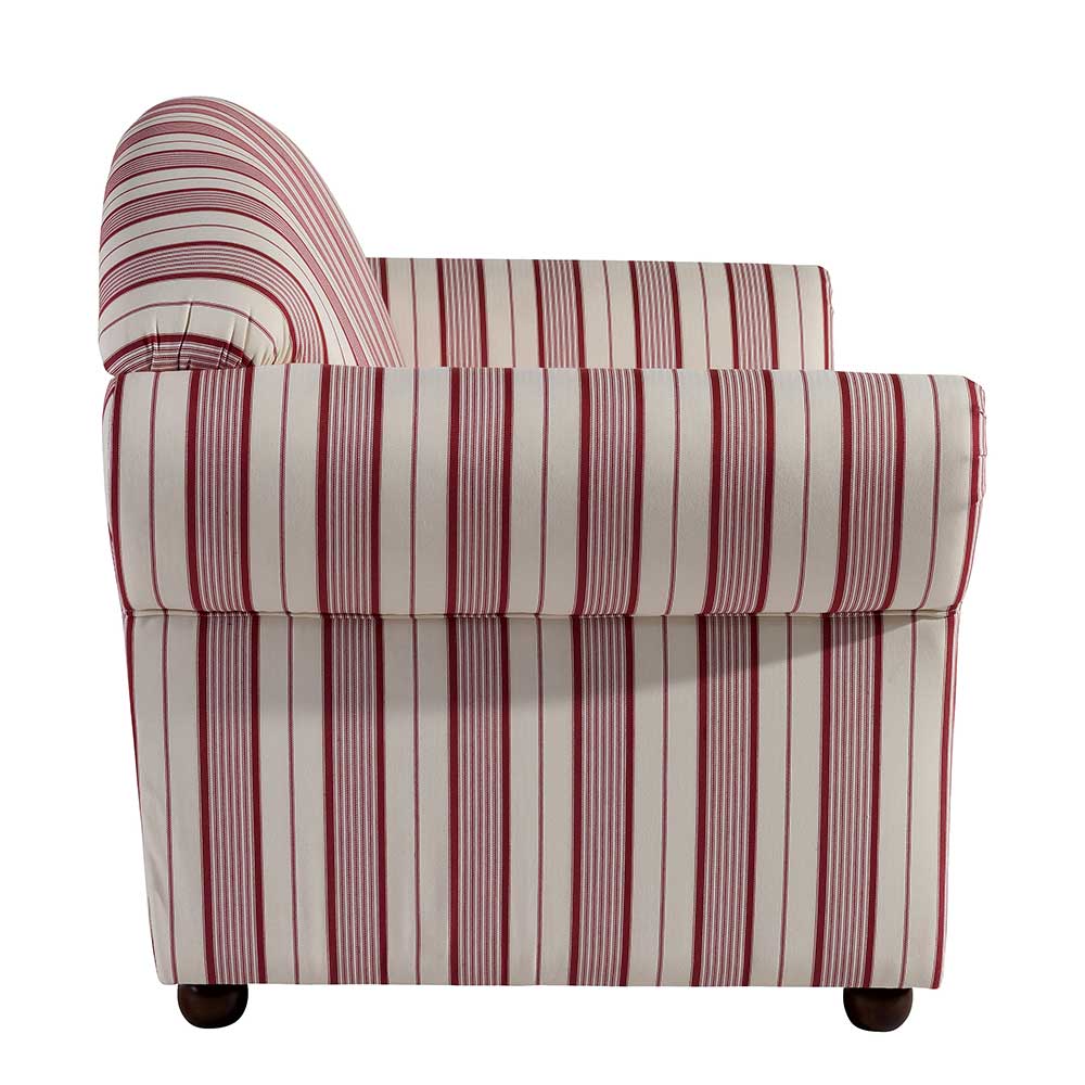 Landhausstil Zweisitzer Sofa gestreift Joanthan in Rot und Weiß 151 cm breit
