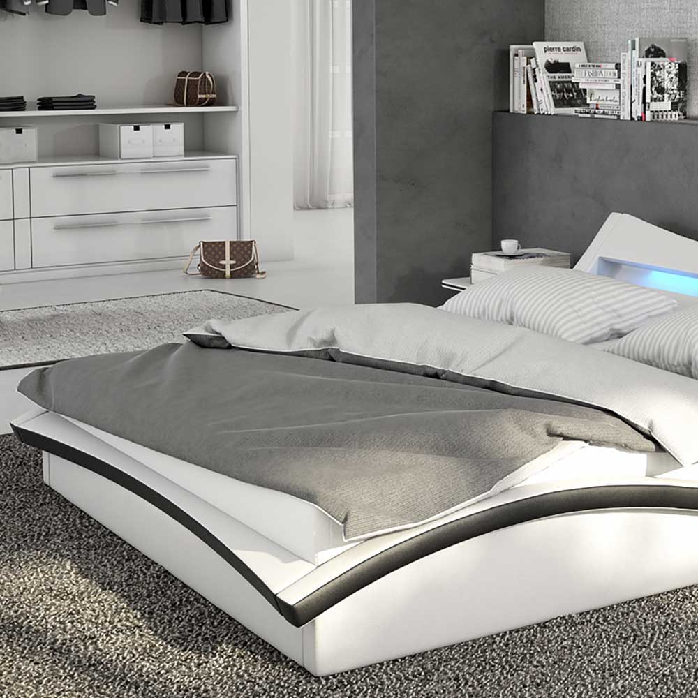Design Bett Home in Schwarz Weiß Kunstleder mit LED Beleuchtung