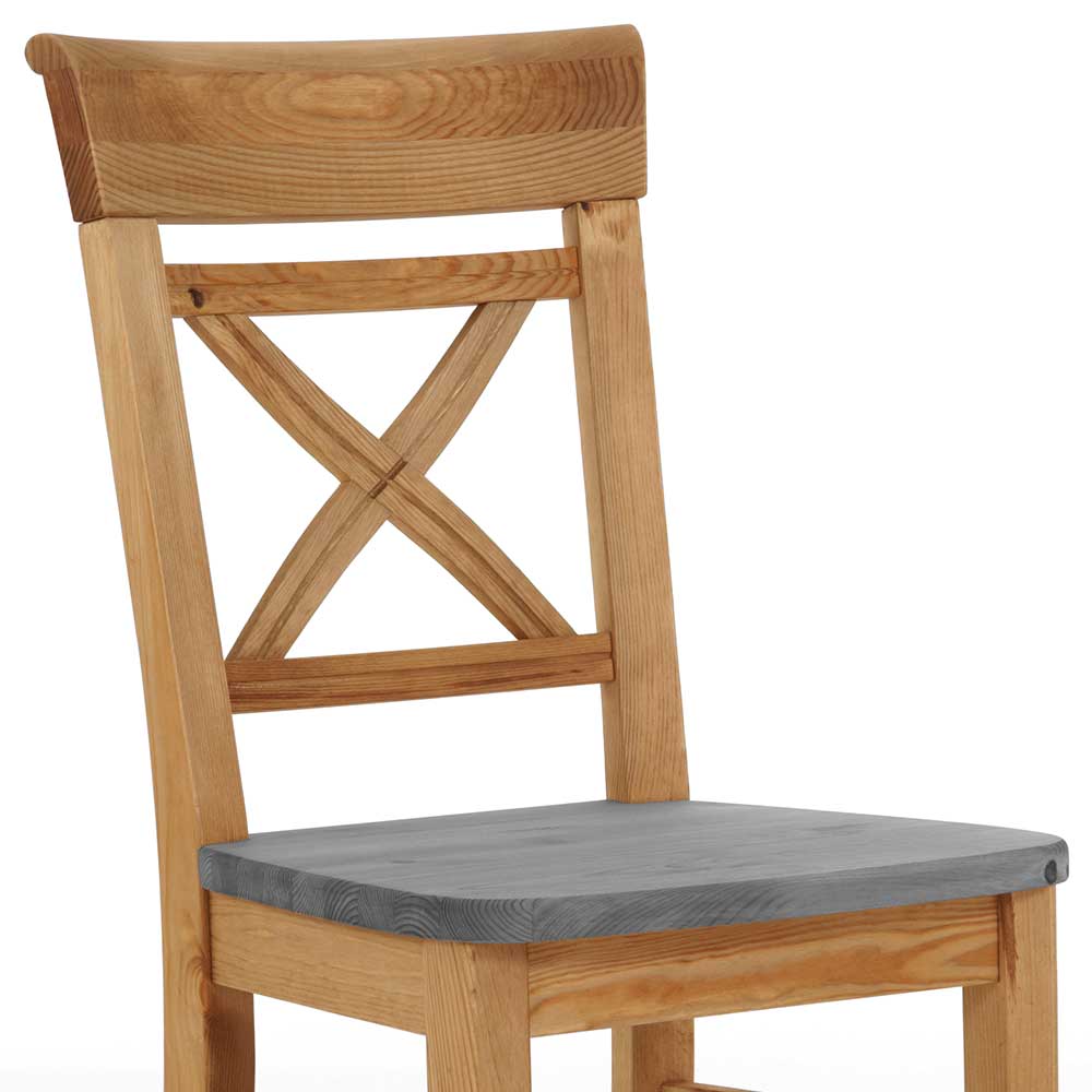 Massivholz Stühle Relkan in Grau und Kieferfarben im Landhausstil (2er Set)