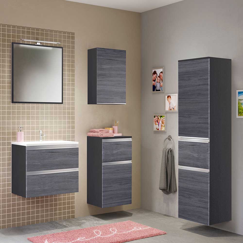 Badezimmer Spiegelschrank Viaco in dunkel Grau mit LED Beleuchtung | Badmöbel-Sets