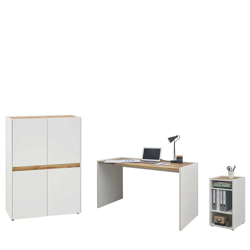 Büromöbel Set 3-teilig Rascian in Weiß und Wildeichefarben (dreiteilig)