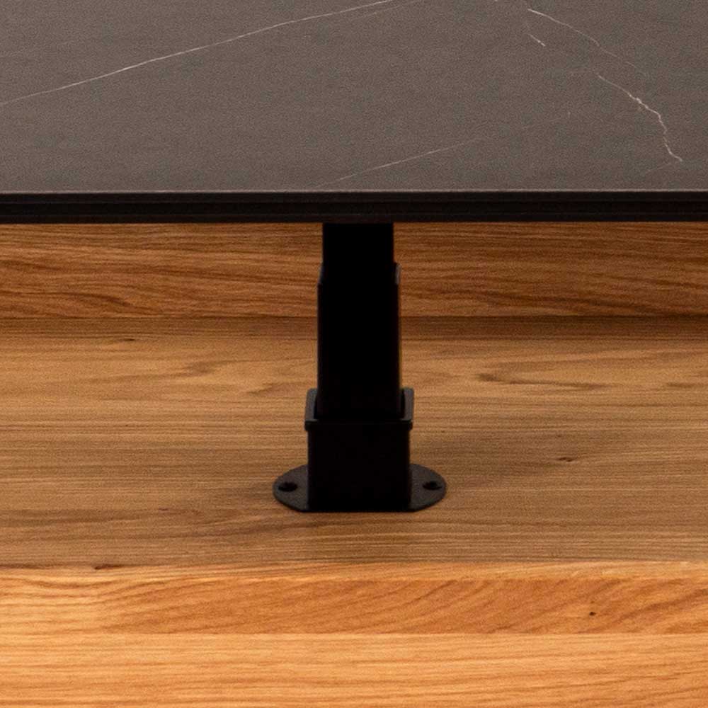 Sofa Tisch höhenverstellbar Matara in Wildeichefarben und Schwarz Marmoroptik
