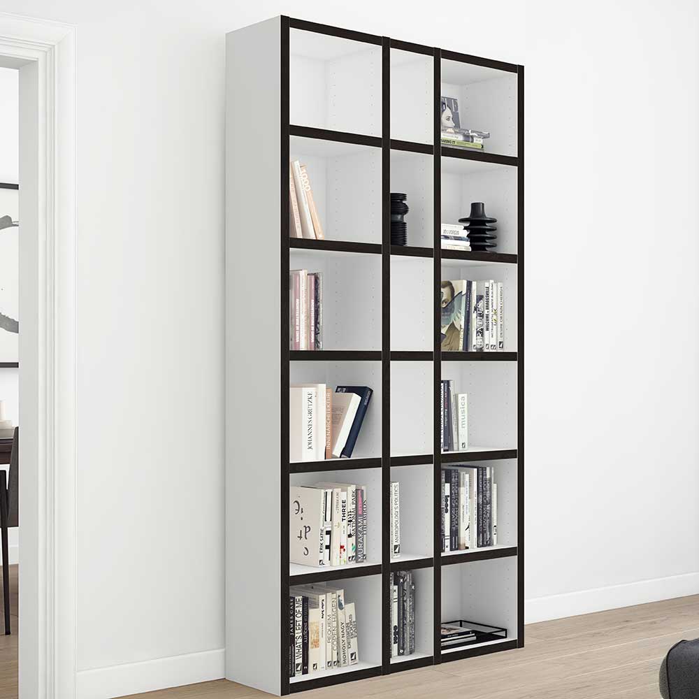 Wohnzimmerregal für Bücher Susanne in Weiß und Schwarzbraun