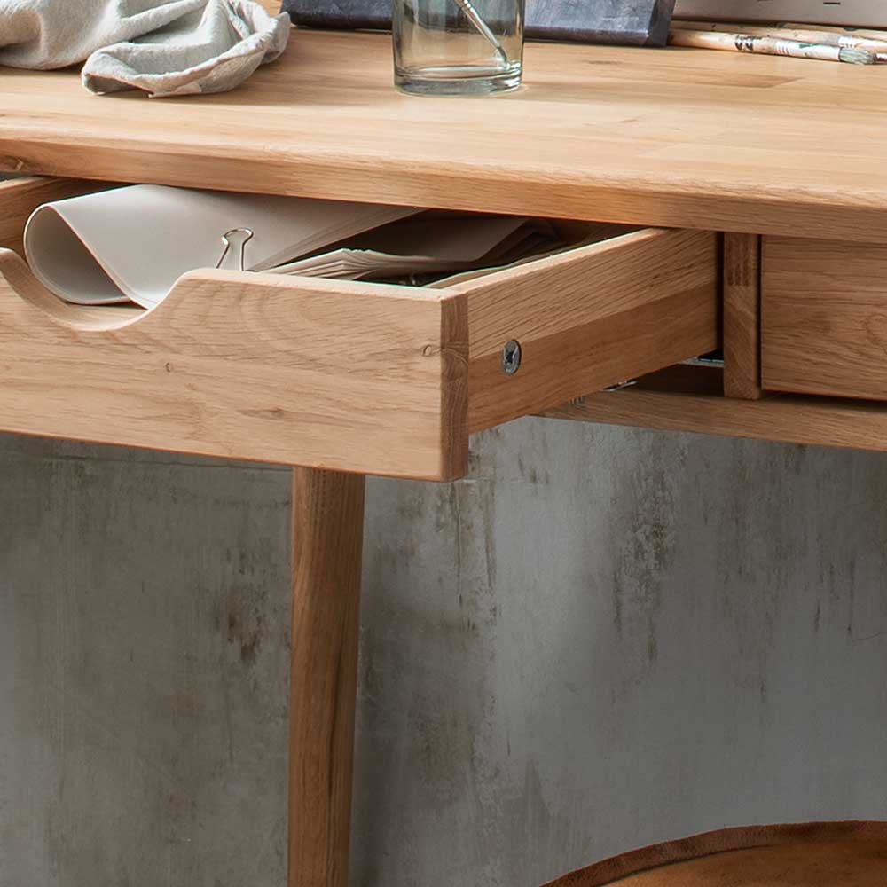 Kleiner Schreibtisch Jemja mit zwei Schubladen aus Eiche Massivholz