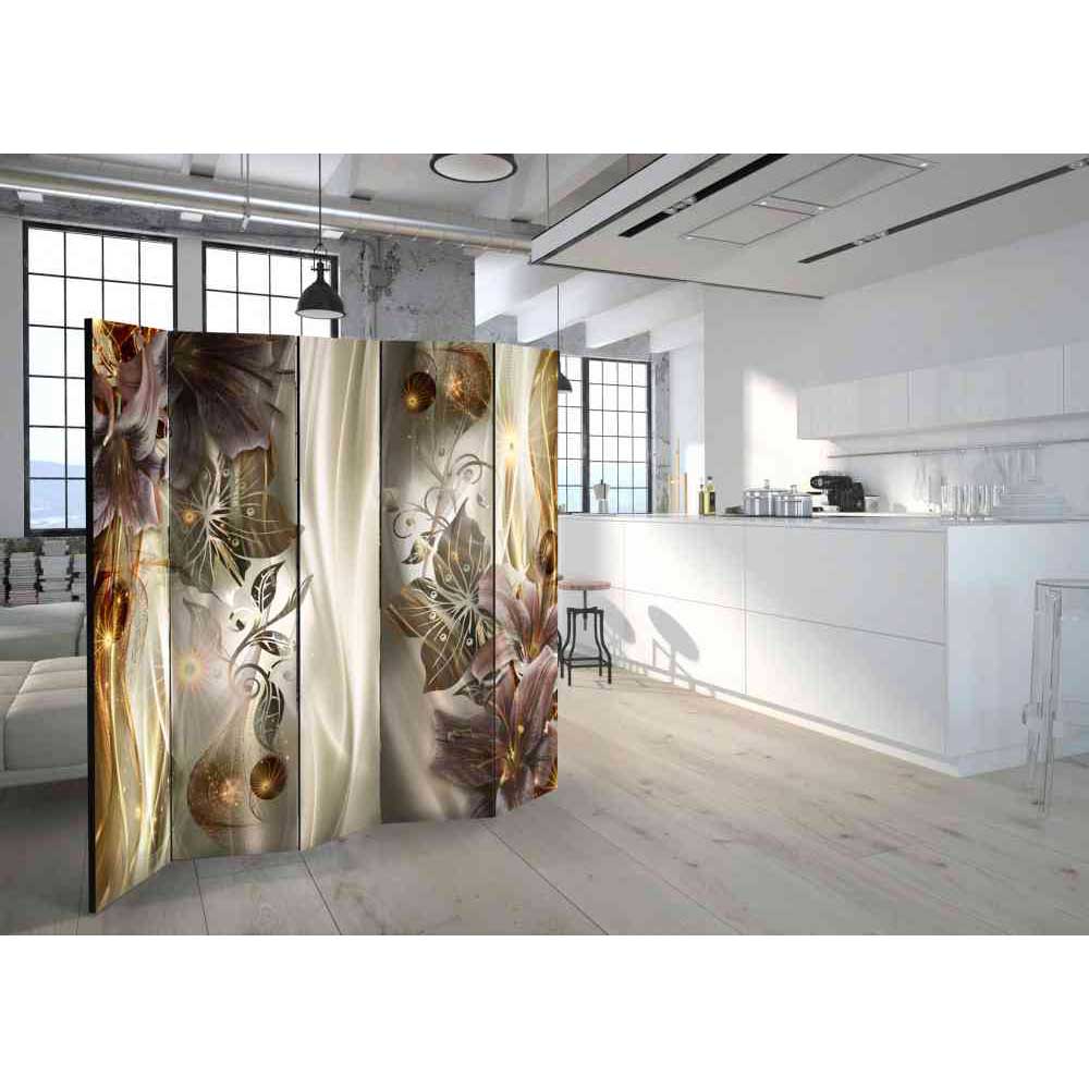 Design Paravent Bitania mit zartem Lilien Motiv 225 cm breit