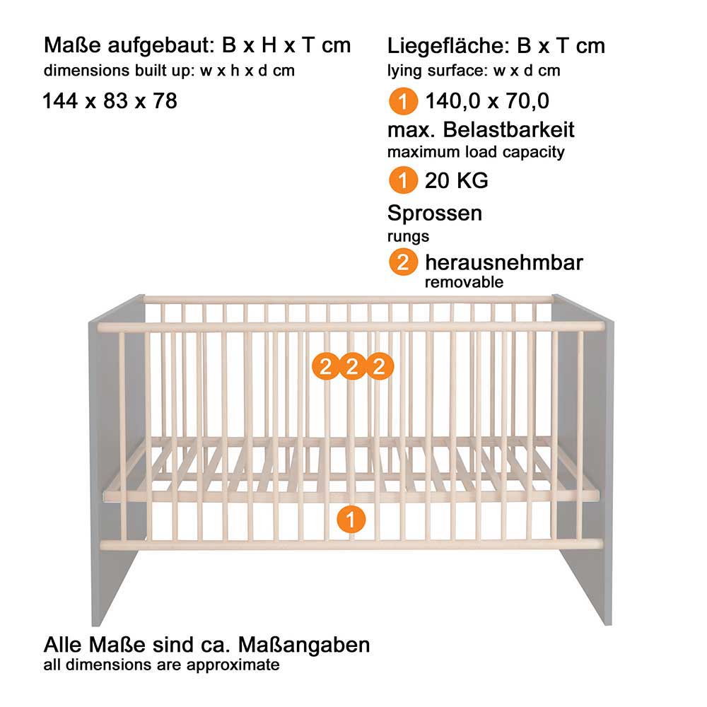 Babyzimmer komplett Set Jescar in Grau und Buchefarben (dreiteilig)