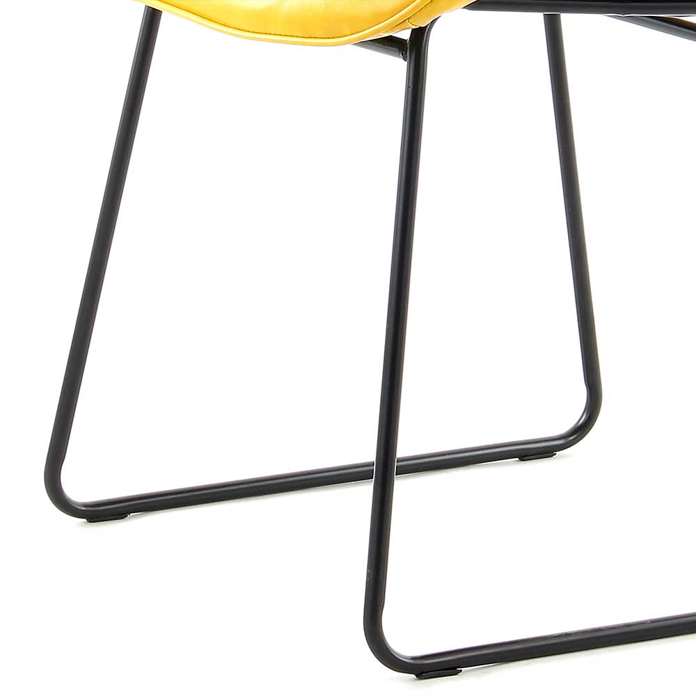 Gelbe Küchenstühle Bakaras mit Metallbügeln in Schwarz und Kunstlederbezug (2er Set)