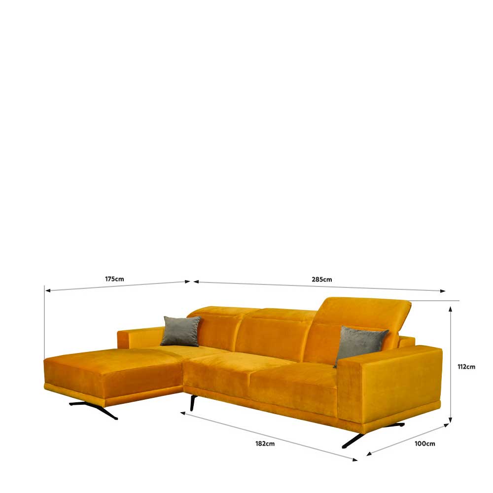 Gelbe Couchlandschaft Huelca aus Velours in modernem Design