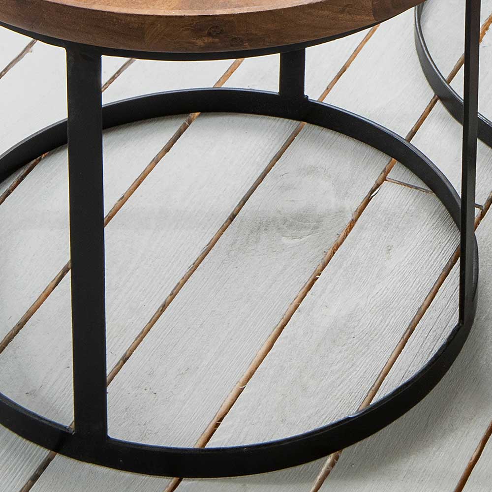 Sofa Tische Chamerbersi aus Mangobaum Massivholz mit rundem Gestell (zweiteilig)