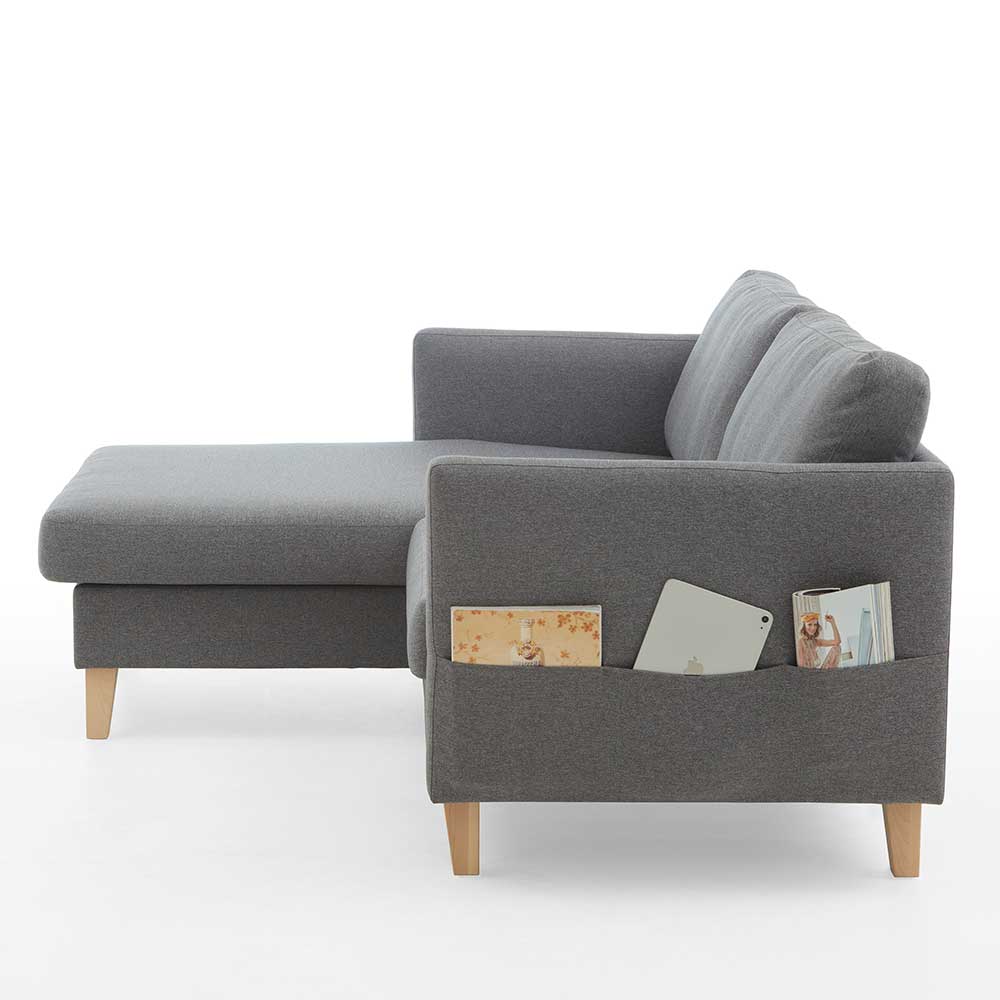 Skandi Design Wohnzimmer Couch Tubrina in Grau aus Webstoff