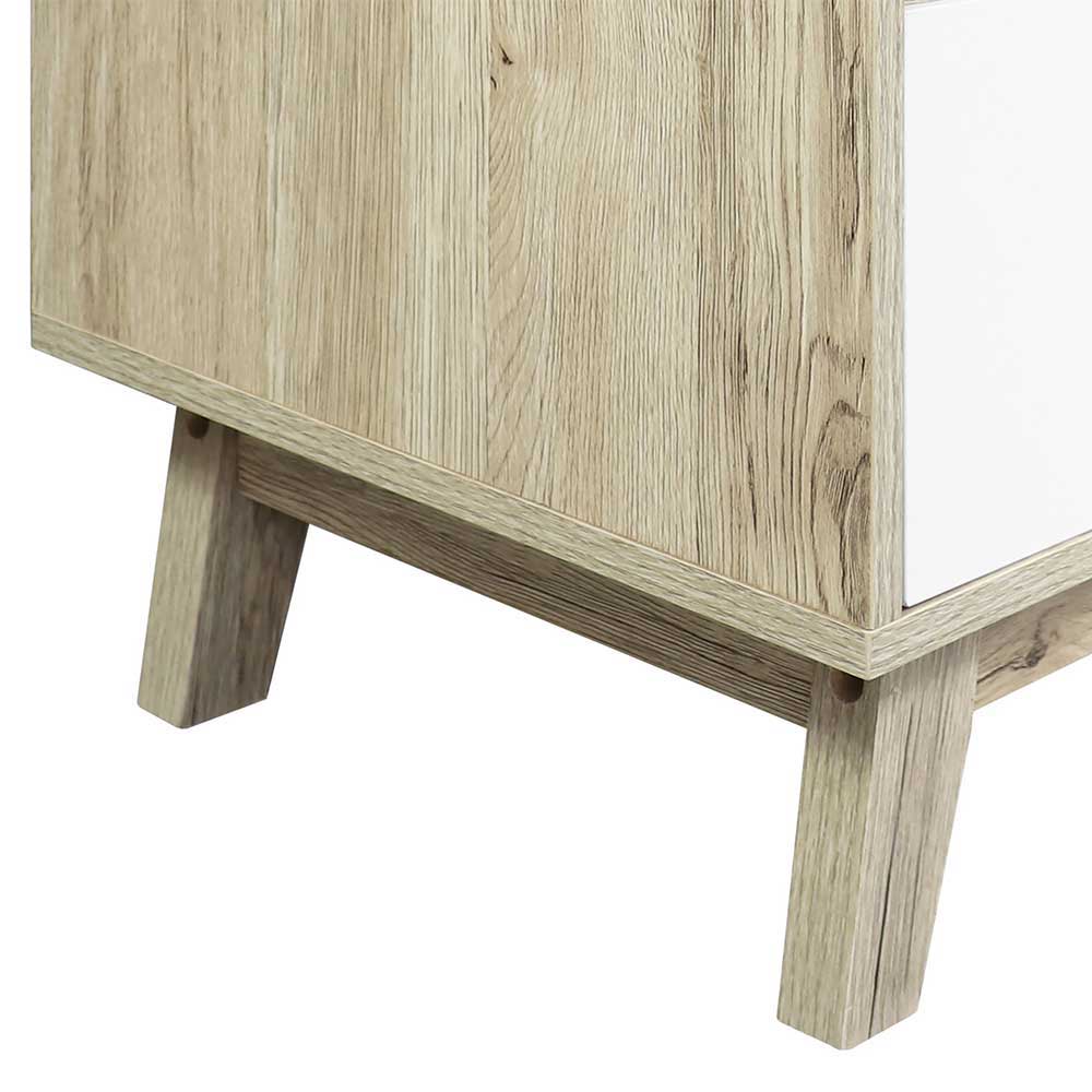 Highboard Mono mit sechs Schubladen in Weiß und Holz Naturfarben