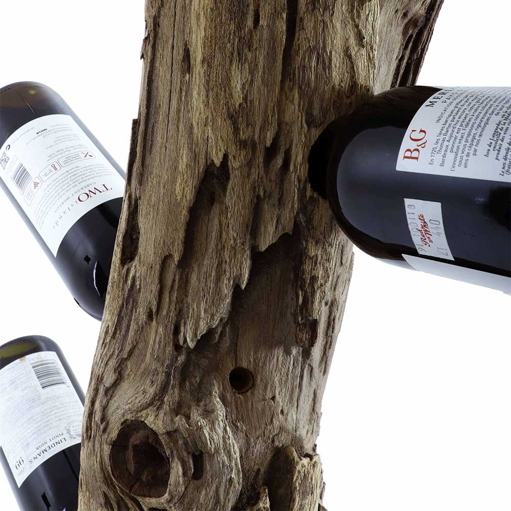 Weinflaschenhalter Koropi aus Teak Massivholz im rustikalen Landhausstil