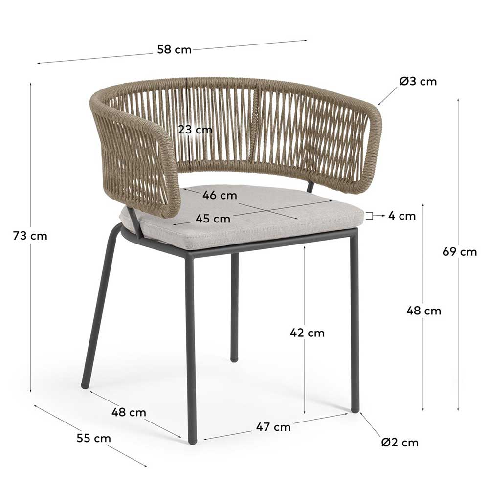 Terrassen Stühle Oxeda aus Geflecht und Metall mit Sitzpolster (4er Set)