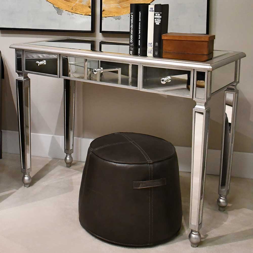 Design Schreibtisch Rhodos in Silberfarben glasbeschichtet