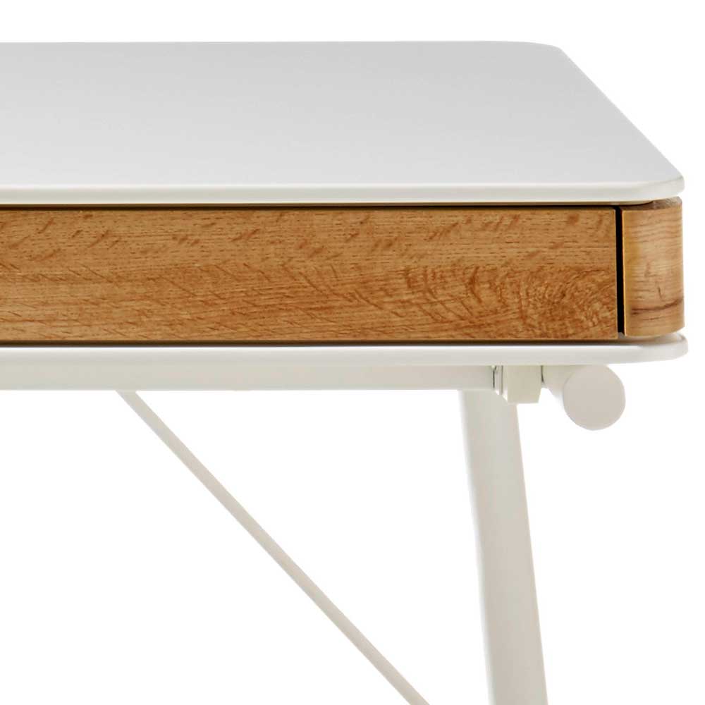 Skandi Design Schreibtisch Alcarisa in Weiß und Eichefarben 120 cm breit