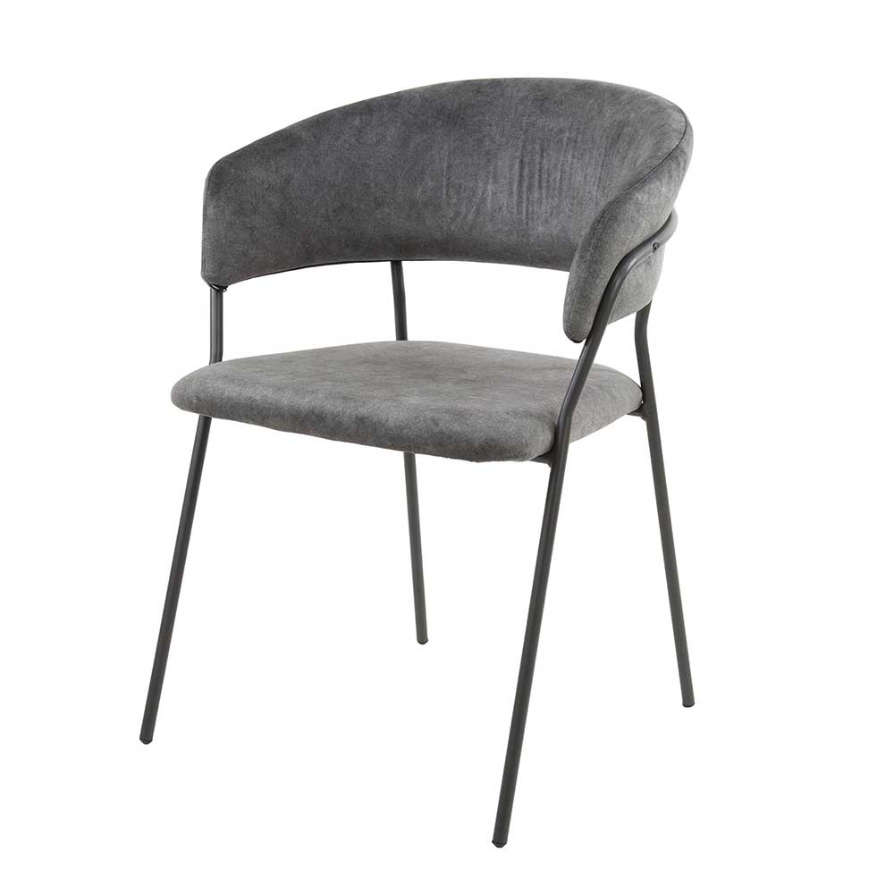 Graue Esszimmer Stühle Turino aus Samt und Metall mit Armlehnen (4er Set)