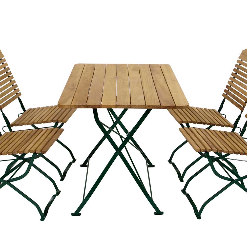 Garten Sitzgruppe Setcoda aus Robinie massiv Grün Stahl klappbar (fünfteilig)