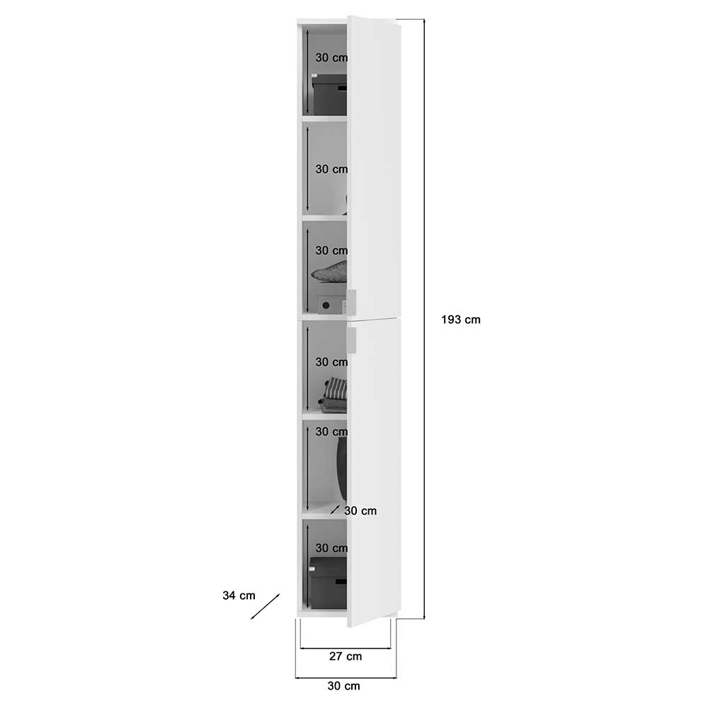 Ankleidezimmer Schrankwand Ridonner Hochglanz weiß - 273 cm breit (vierteilig)