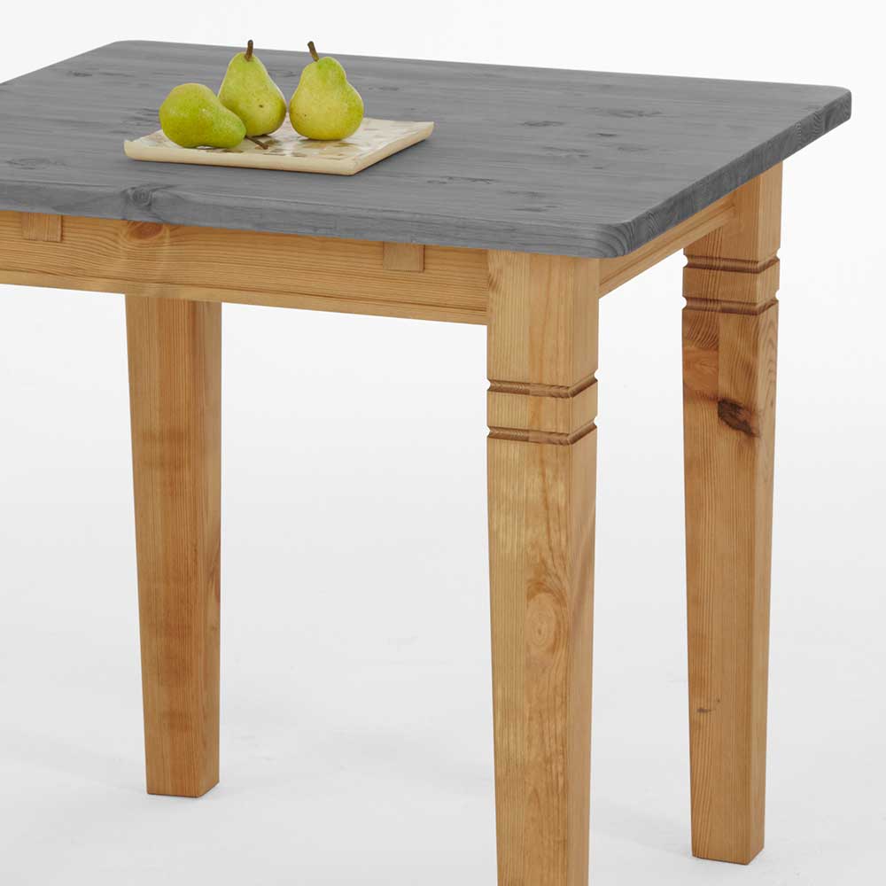 Holztisch Viaduca aus Kiefer massiv mit Tischplatte in Grau