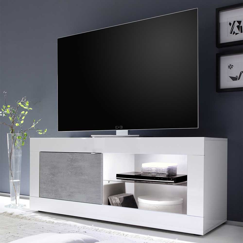 Fernseh Lowboard Endion in Weiß und Beton Grau 140 cm breit