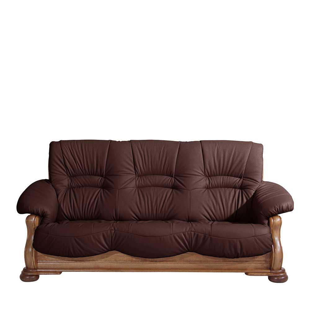 Leder Sofa Corbit in Eiche rustikal und Bordeaux 205 cm breit