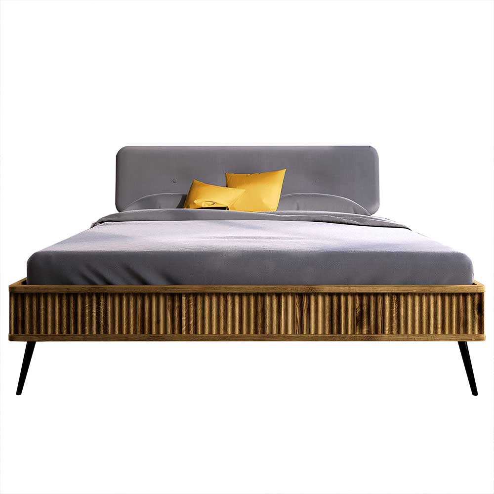 Hochwertiges Bett Clantica aus Wildeiche Massivholz mit Polsterkopfteil