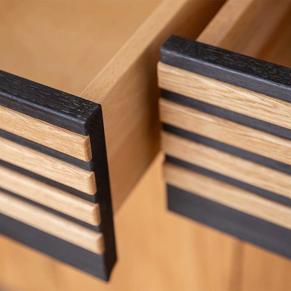 Massivholz Sideboard Bibliana 150 cm breit mit zwei Schubladen