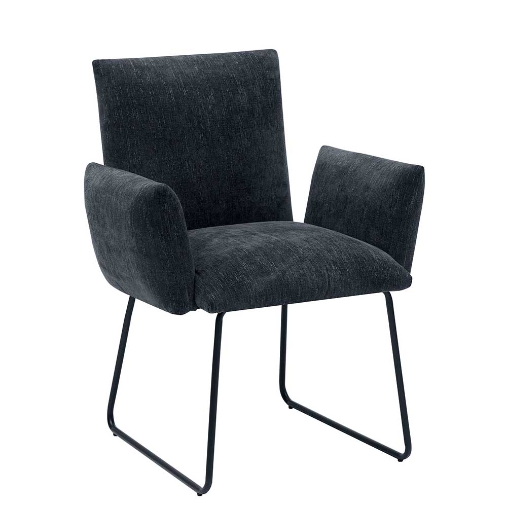 Stühle mit Armlehnen Bostan in Dunkelgrau aus Chenille und Metall (2er Set)