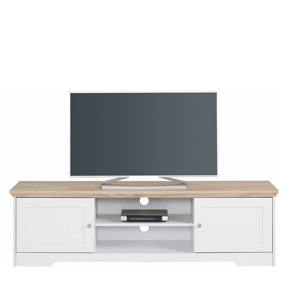 TV Lowboard Mariesva in Weiß und Eiche Optik 160 cm breit