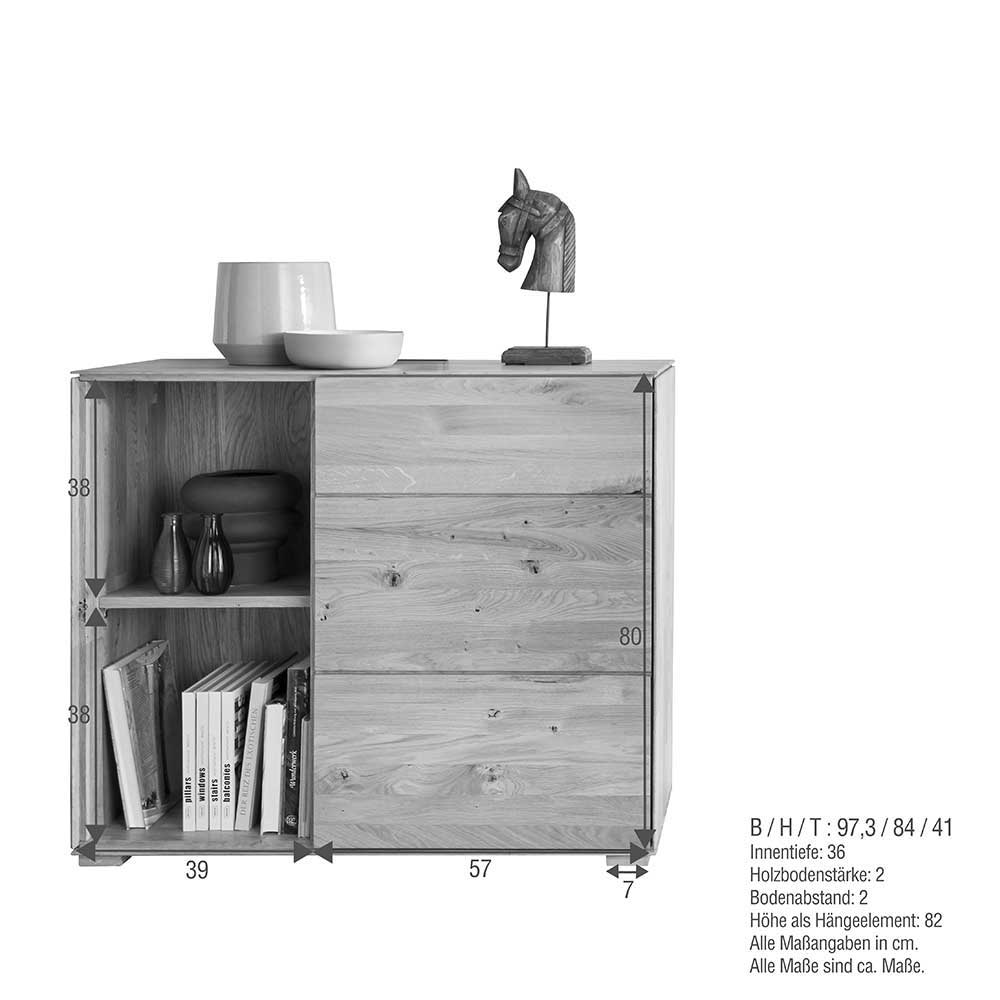 Design Wohnzimmerwand Rennia aus Wildeiche Massivholz geölt (dreiteilig)