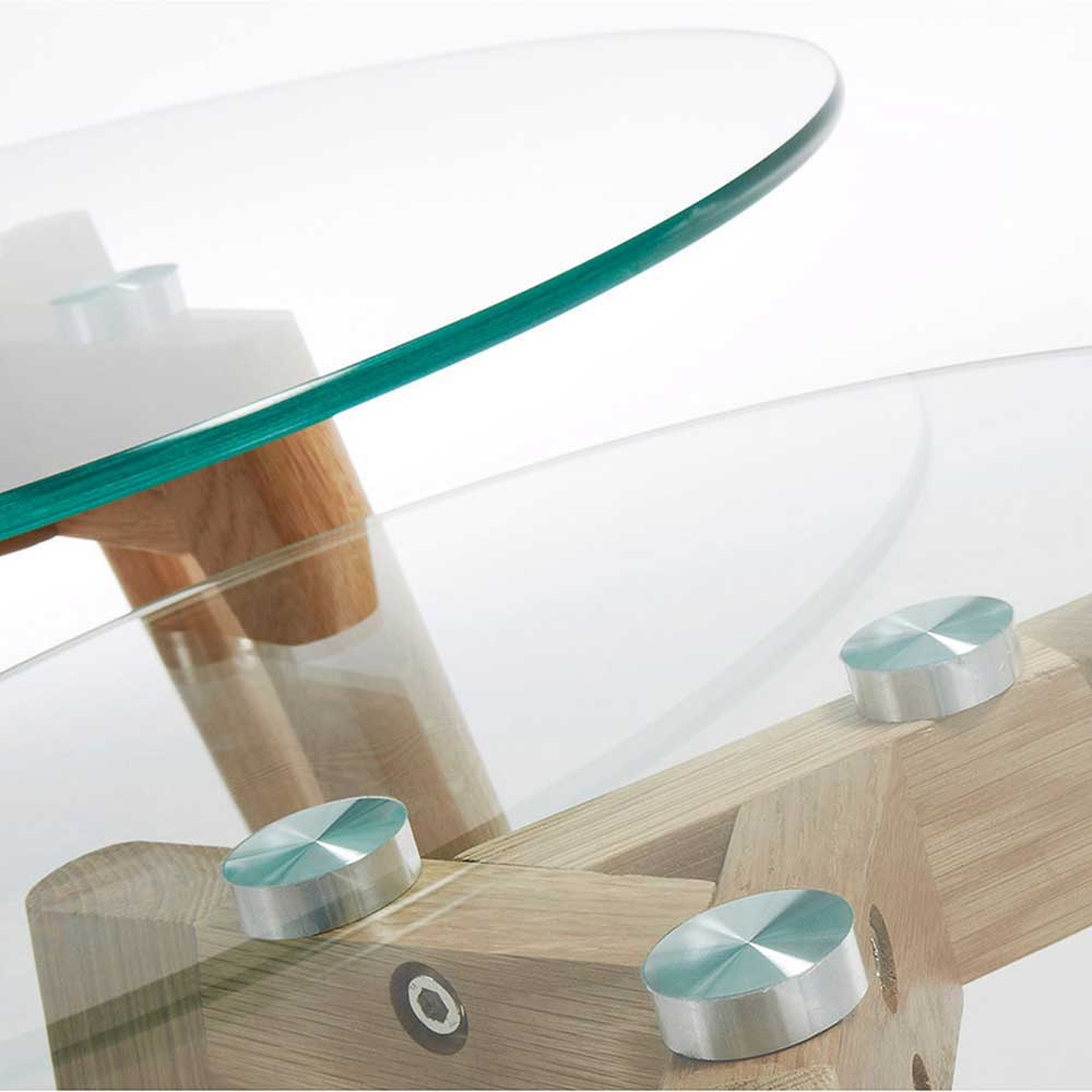 Beistelltisch Set Sunny aus Glas und Massivholz runde Tischform (zweiteilig)