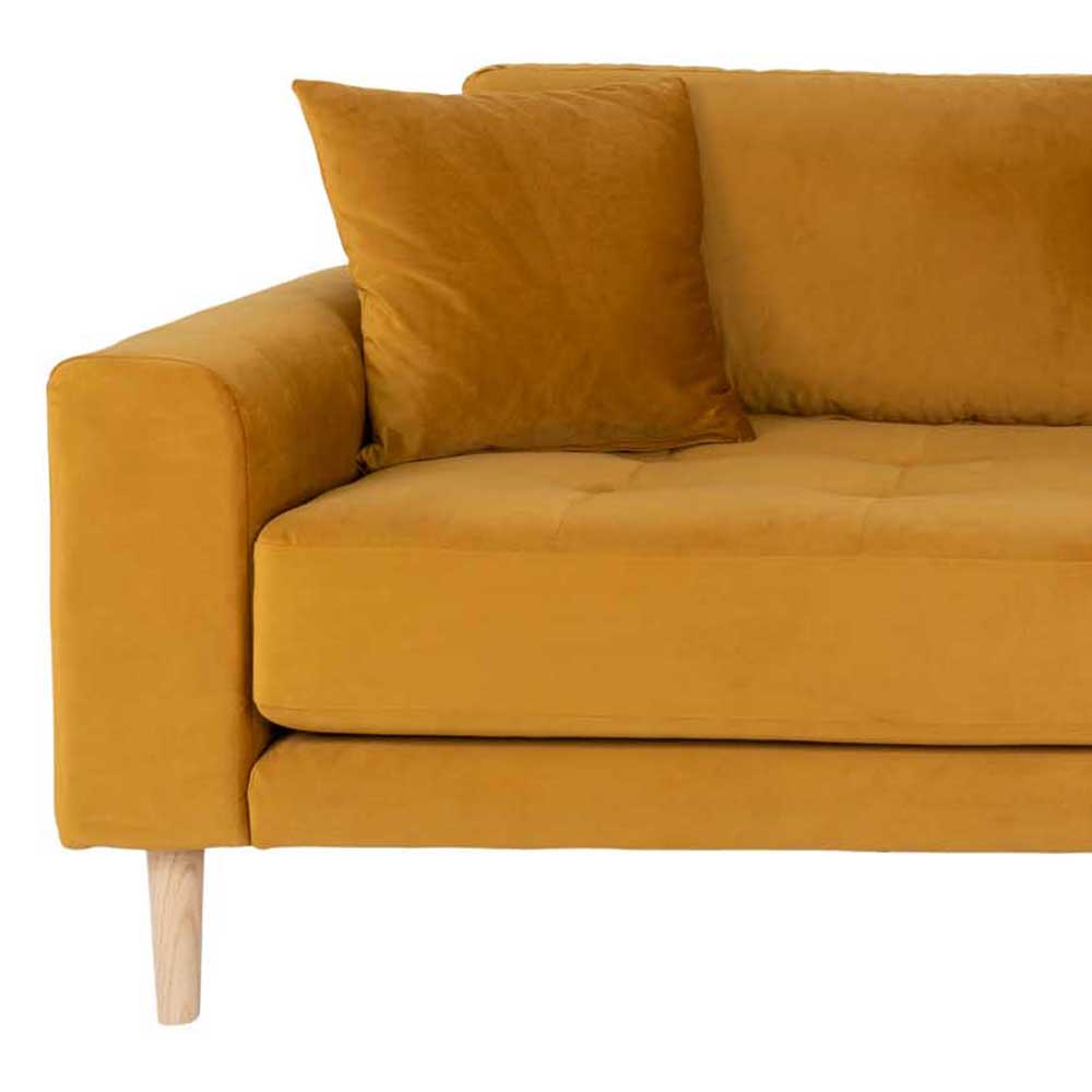 Skandi Design Wohnzimmer Couch Caldaro aus Samt und Massivholz 65 cm Sitztiefe