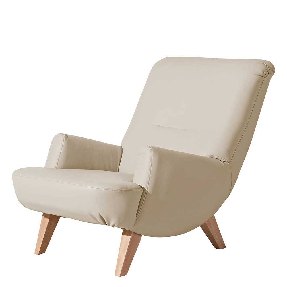 Design Sessel Manca in Cremefarben aus Kunstleder und Buche