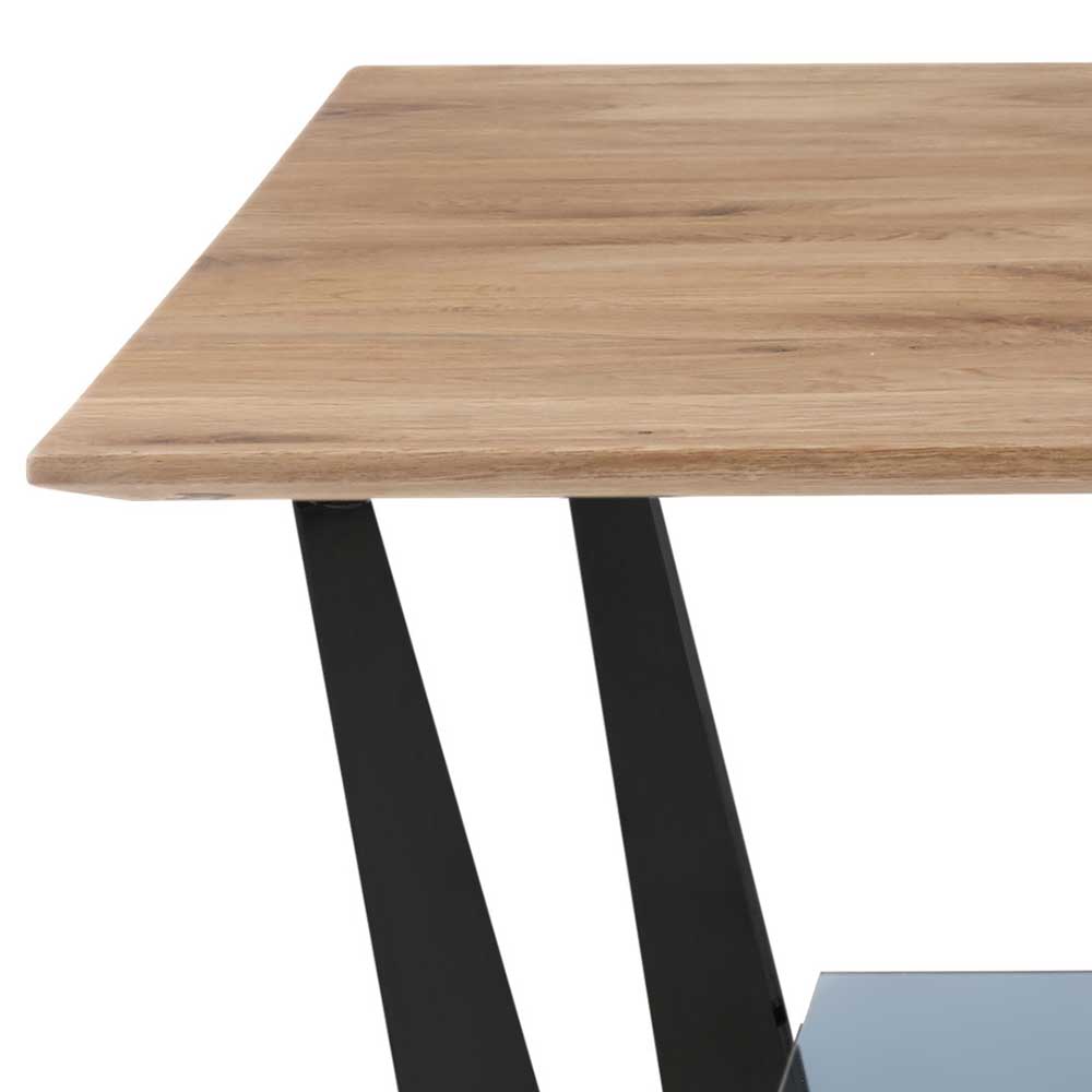 Moderner Sofa Tisch Sina aus Eiche Massivholz und Sicherheitsglas