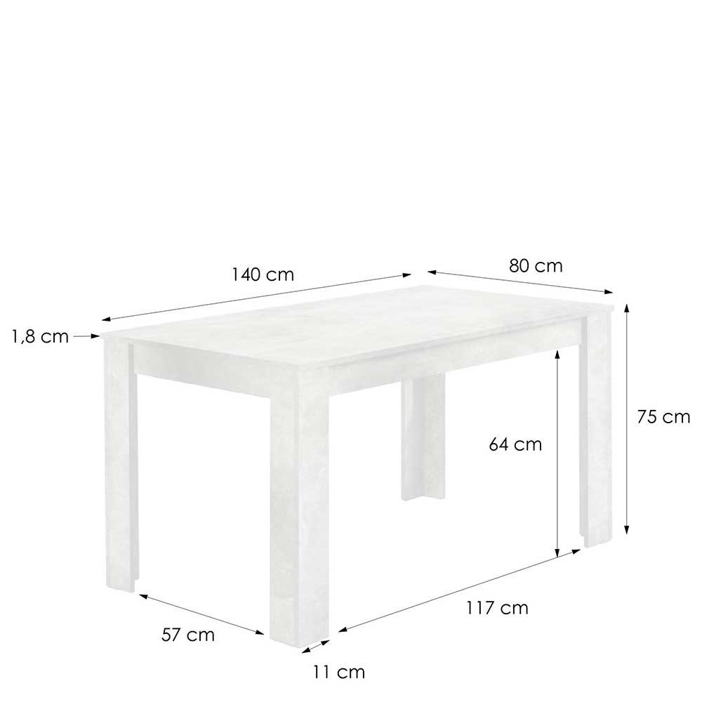 Beton Optik Esszimmer Tisch Noele in Grau 75 cm hoch