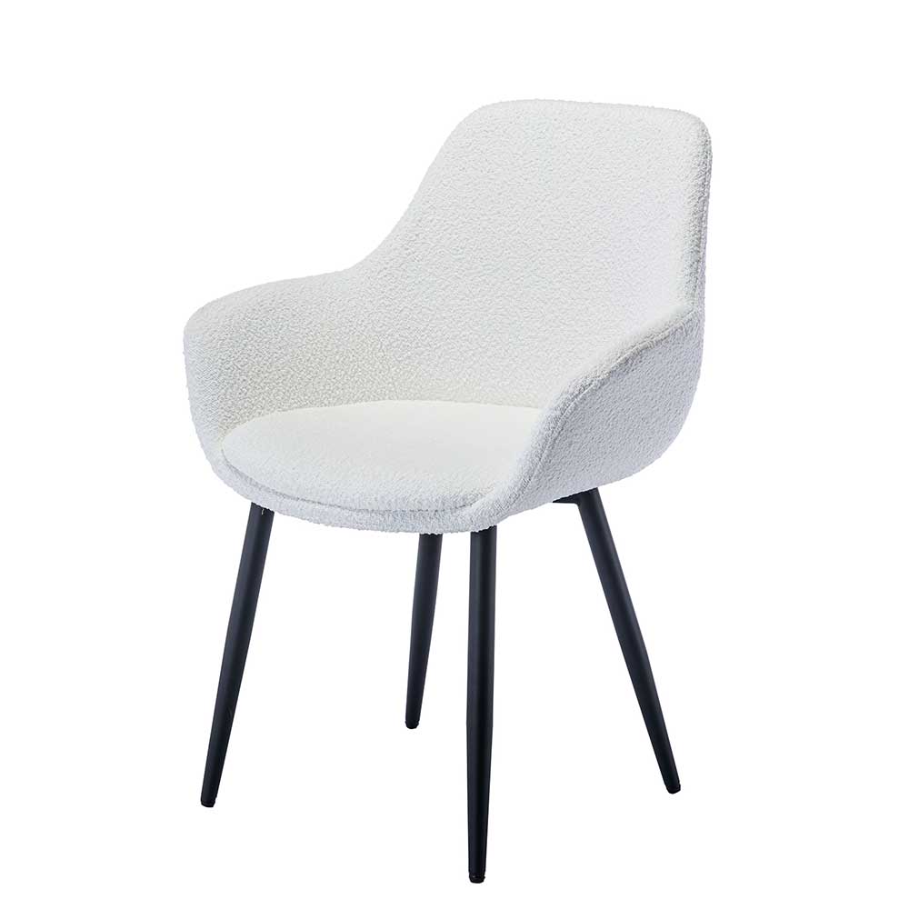 Esstisch Stühle Weiß Dranico mit Armlehnen aus Boucle und Metall (2er Set)