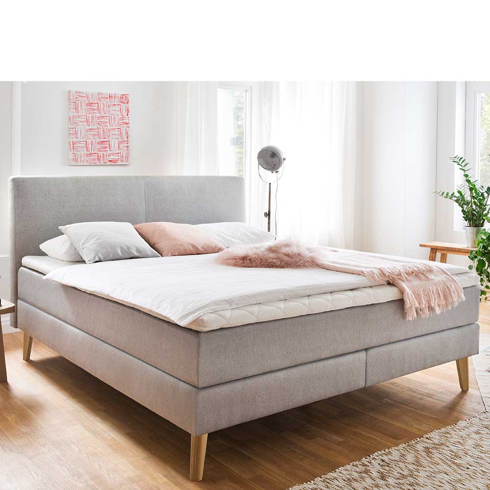 Amerikanisches Bett Apkena in Hellgrau Webstoff 180x200 cm