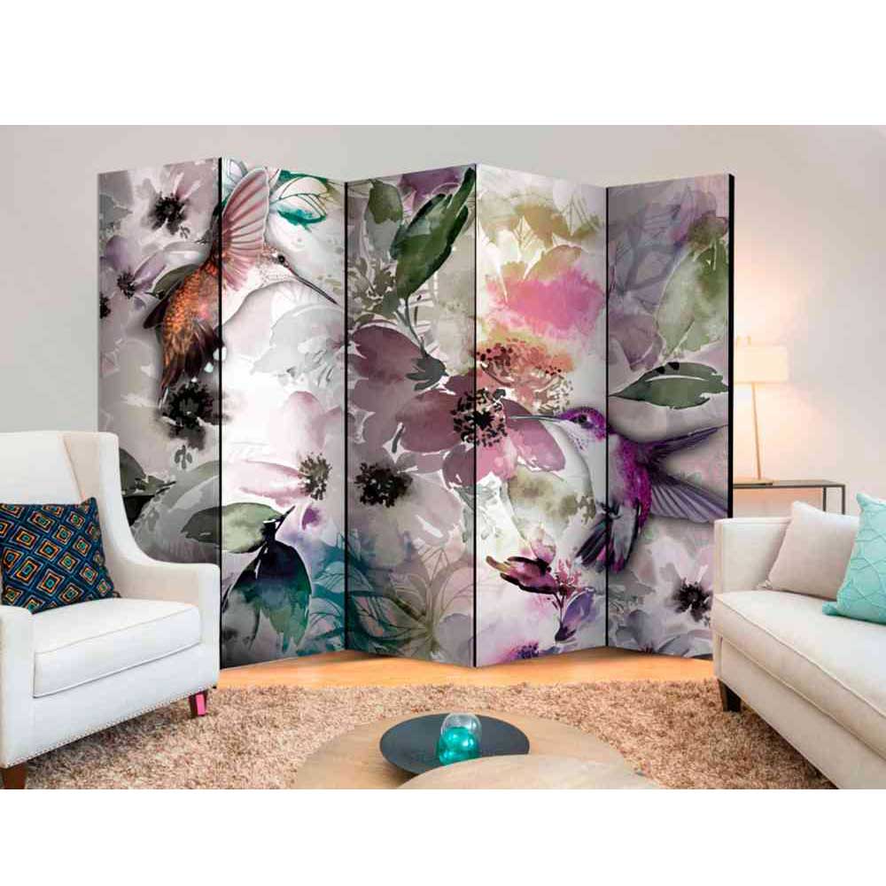 Paravent Scijara mit Blüten und Vogel Motiven 225 cm breit