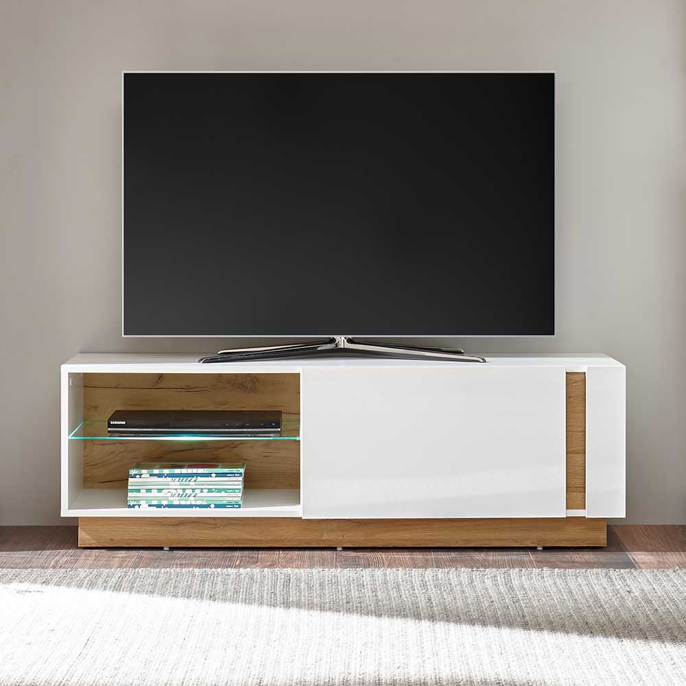 TV Board Franvos im Skandi Design in Weiß und Wildeiche Optik