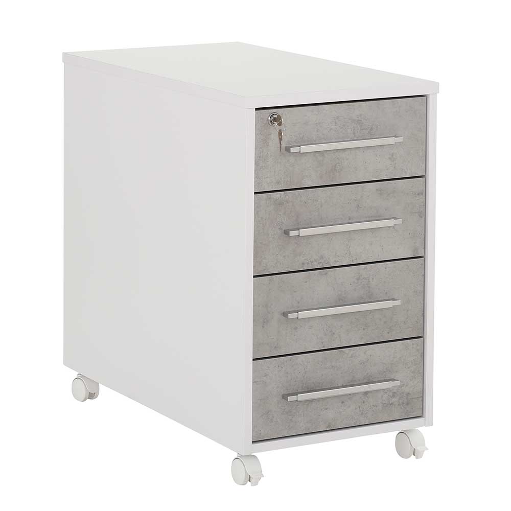 Schreibtischrollcontainer Halvus in Weiß und Grau abschließbar