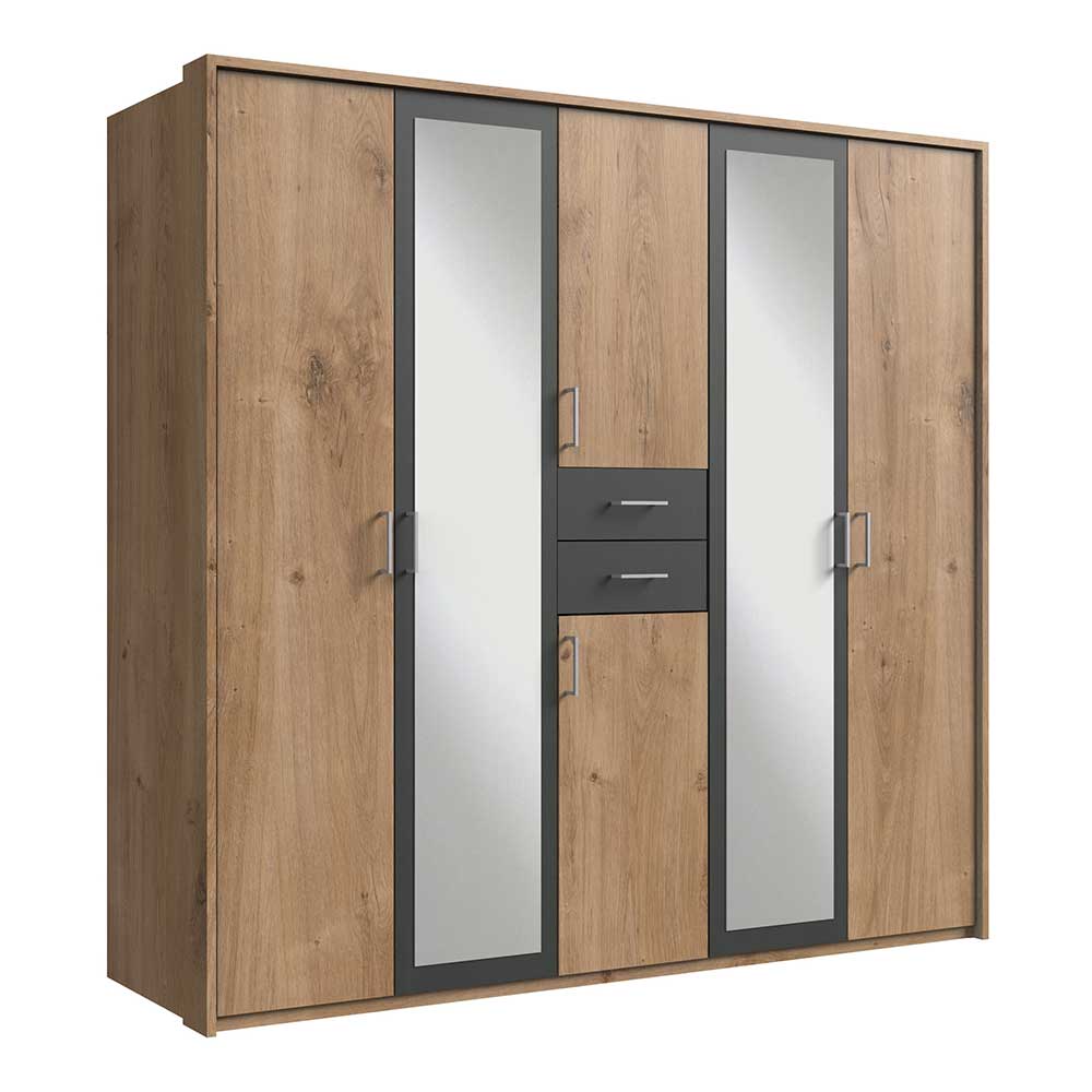 Großer Kleiderschrank Coriba mit Spiegeltüren und zwei Schubladen