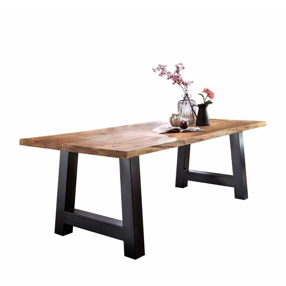 Baumkanten-Tisch Ortensia aus Eiche Massivholz und Metall