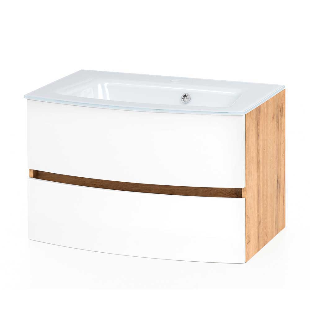 Badezimmermöbelset Zataico in Weiß und Wildeichefarben 160 cm breit (fünfteilig)