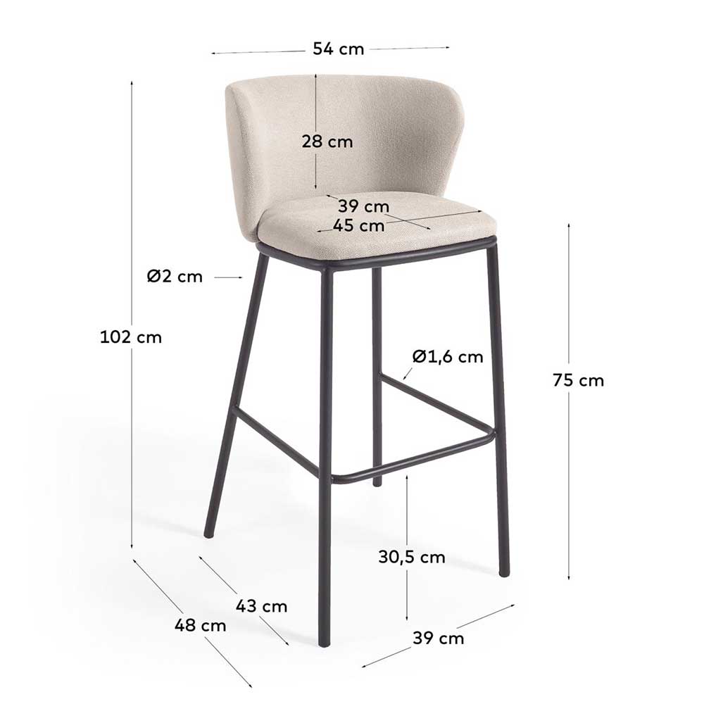 Skandi Design Barstühle Centres aus Chenillegewebe und Metall (2er Set)