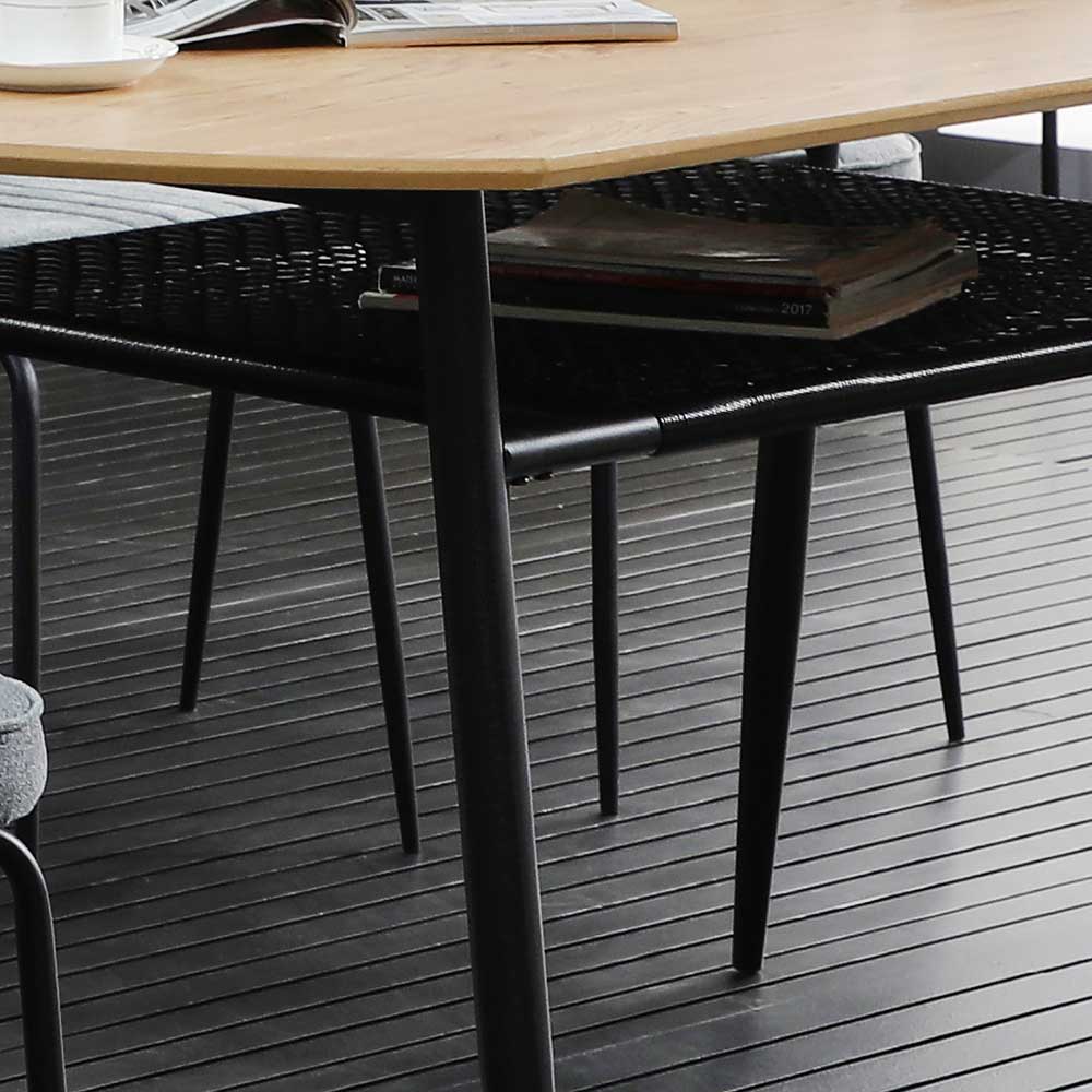 Design Esszimmer Tisch Rosdon in Schwarz und Holz Naturfarben