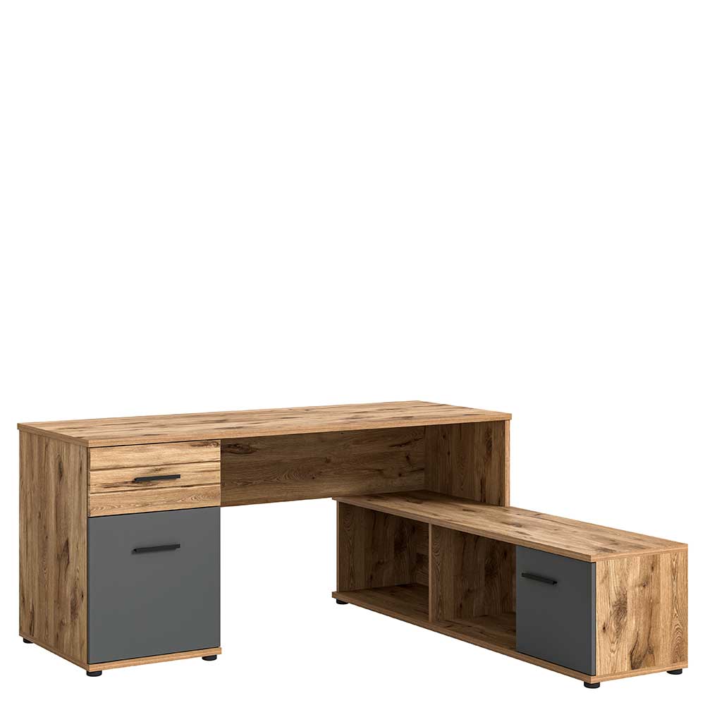 Schreibtisch mit Regal Plestna in Grau und Wildeichefarben
