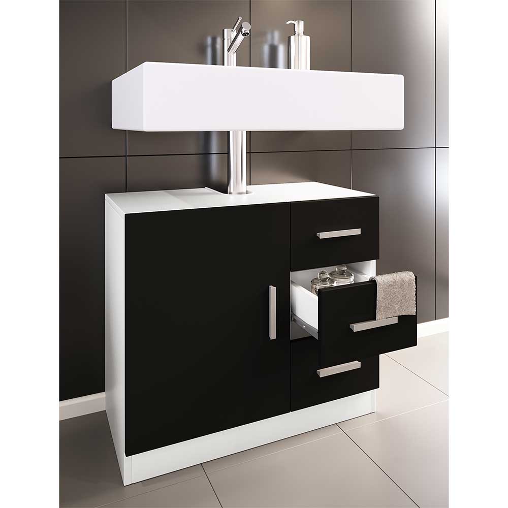 Moderner Waschbeckenschrank Panales in Schwarz und Weiß mit drei Schubladen