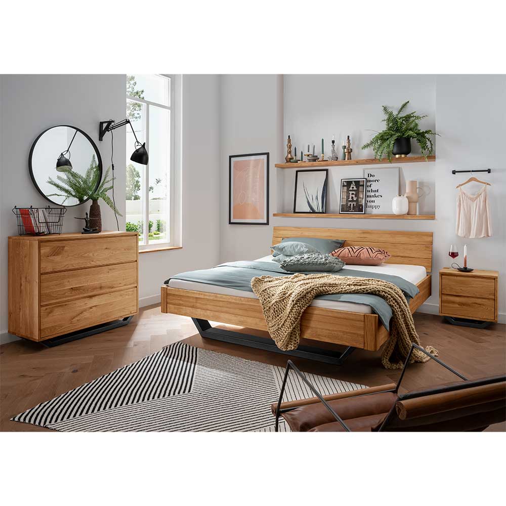 Industrie Stil Schlafzimmer Emjan aus Wildeiche Massivholz und Metall (dreiteilig)