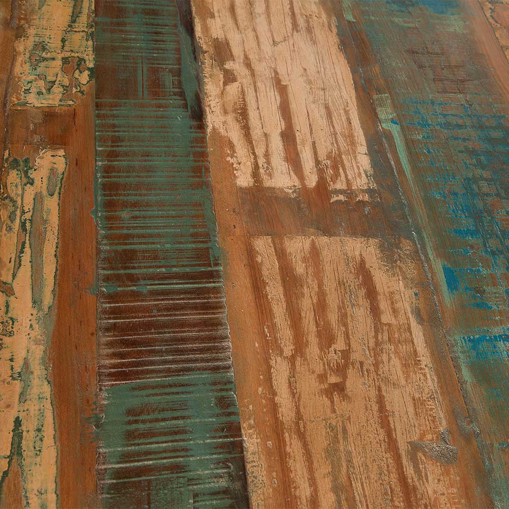 Esszimmertisch Maurice in Bunt und Altsilberfarben aus Recyclingholz und Eisen